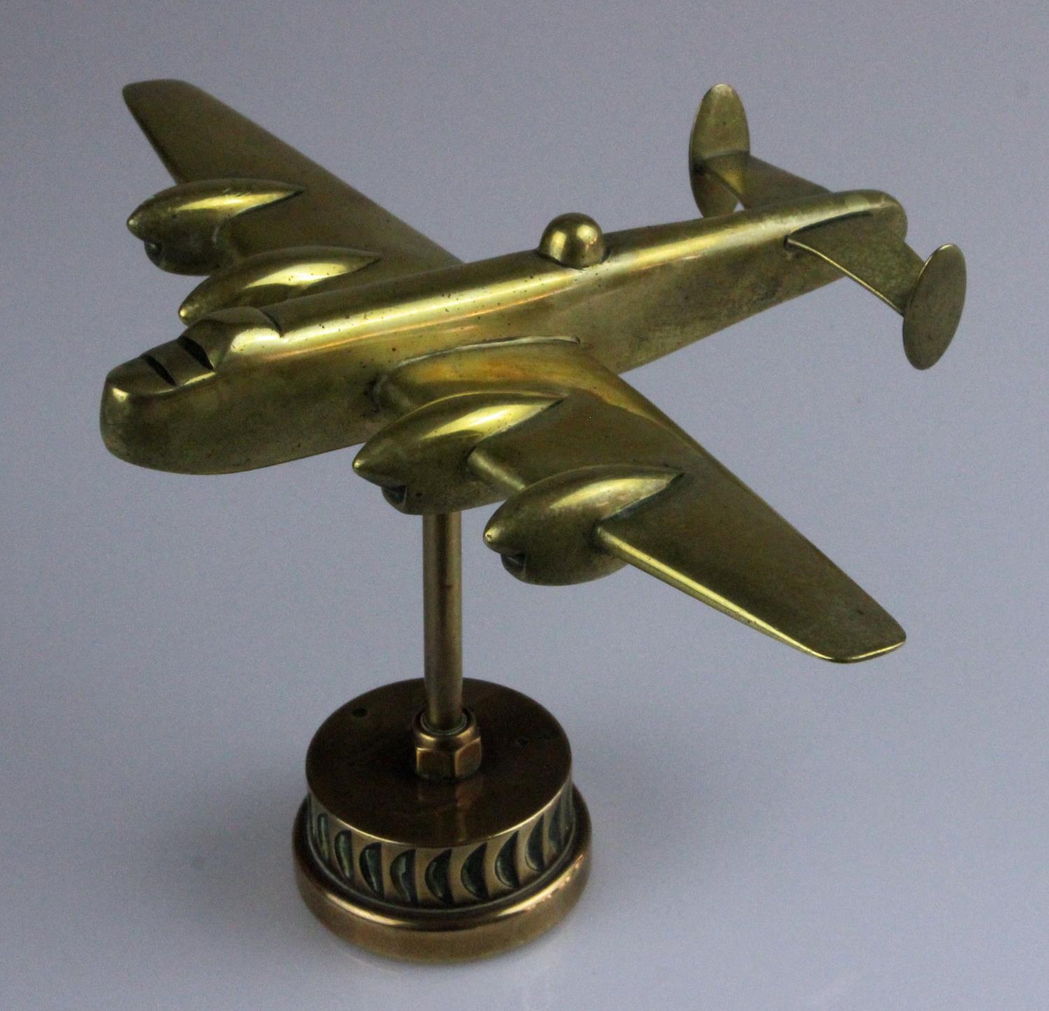 RAF Lancaster Bomber WWII Brass Trench Art Mounted on Original Lancaster Part. A Second World War - Image 2 of 5