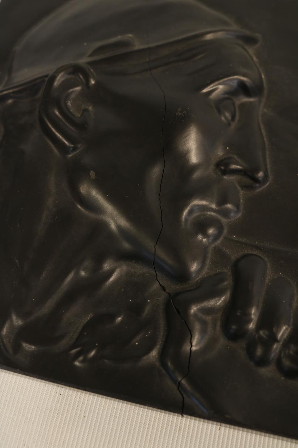 Constantin Meunier (Belgian, 1831-1905). Sculptural Modernist bronzed ceramic plaque depicting - Image 3 of 4