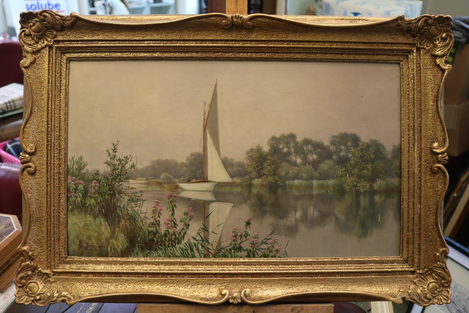 Stephen John Batchelder (British, 1849-1932) . Oil on canvas of Sailing Norfolk boats in river scene - Bild 2 aus 4