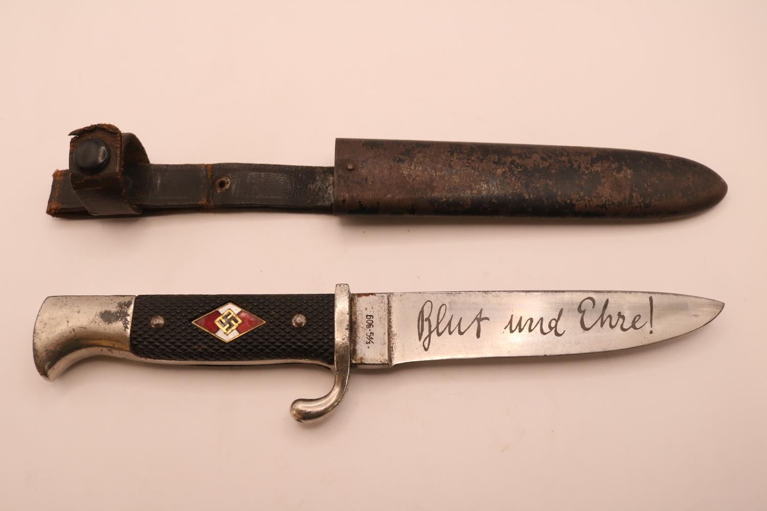 German WW2 Third Reich Nazi Hitler Youth dagger with etched motto 'Blut Und Ehre' and Emil Voos - Image 2 of 7