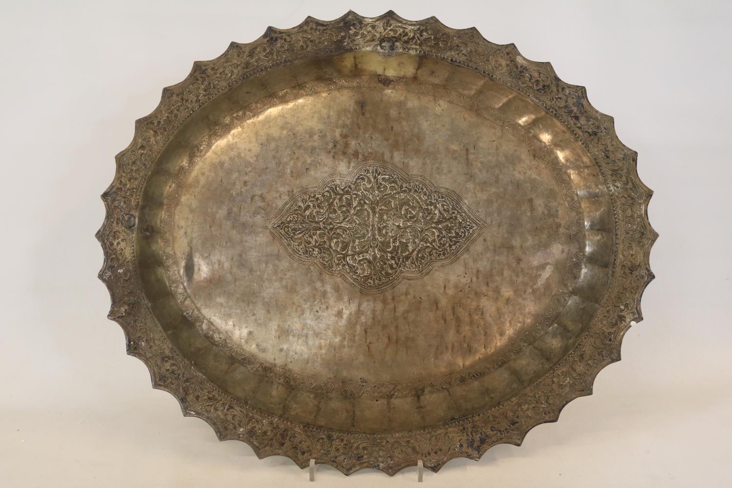 Asian Silver Oval platter decorated with chaised and embossed floral decoration. 760g total - Image 3 of 3