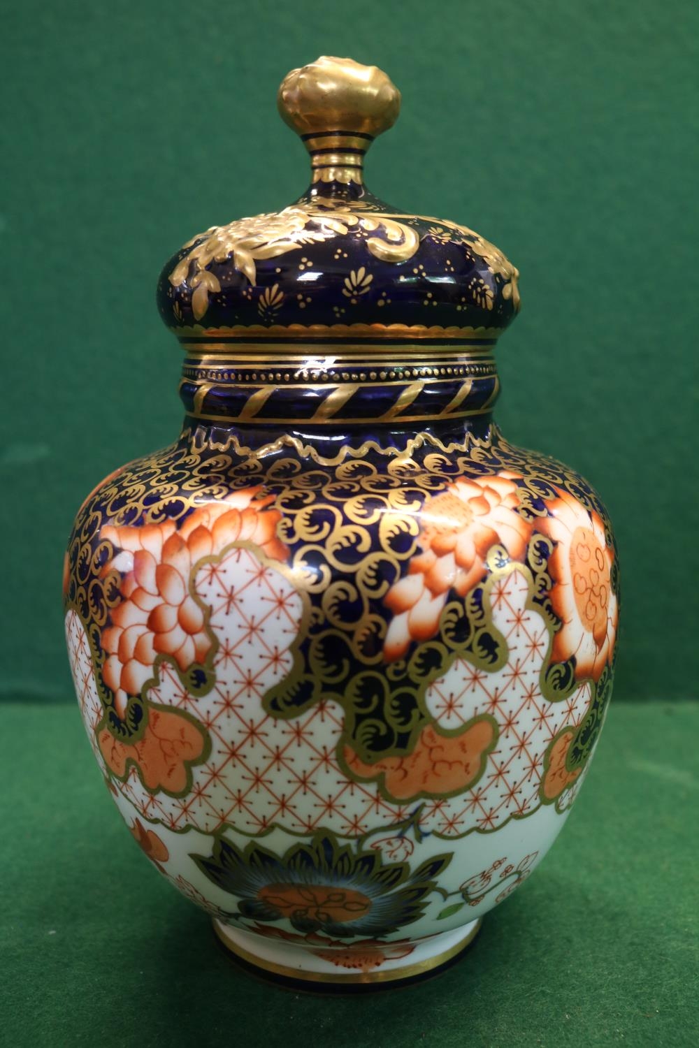 Royal Crown Derby late 19th century Cobalt Blue and Gilt large Imari pattern lidded urn style vase - Image 3 of 4