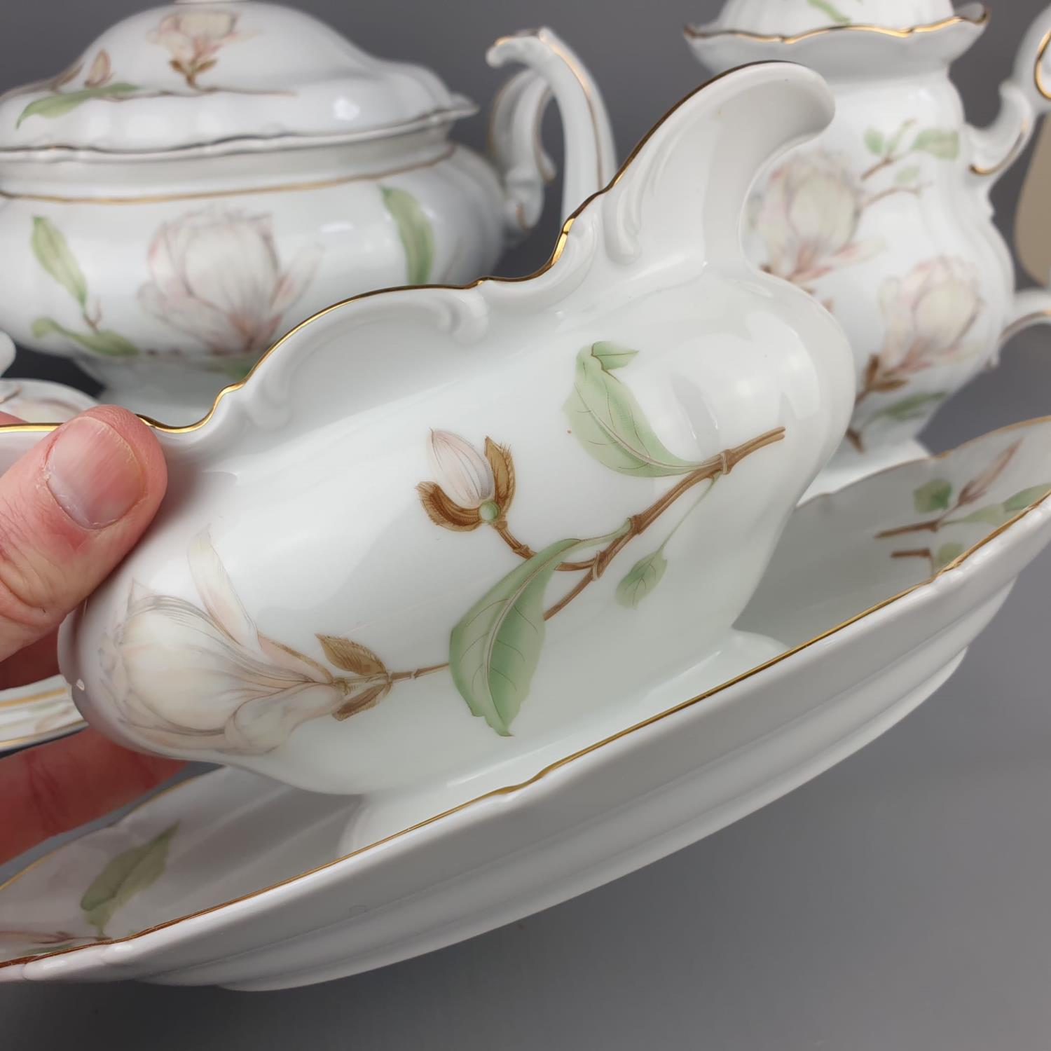 Extensive Hutschenreuther of Germany Magnolia Pattern Sylvia Shape Floral Dinner service marked - Image 5 of 10