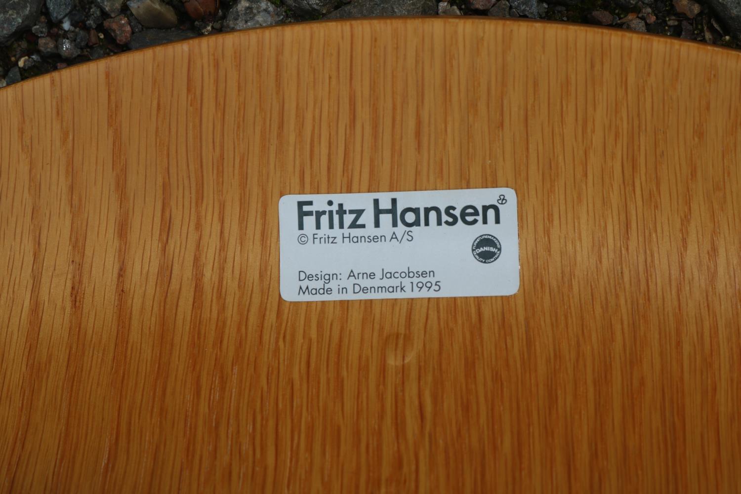 Danish Fritz Hansen Mid Century Ply chairs designed by Arne Jacobsen dated 1995 supported on - Bild 3 aus 3