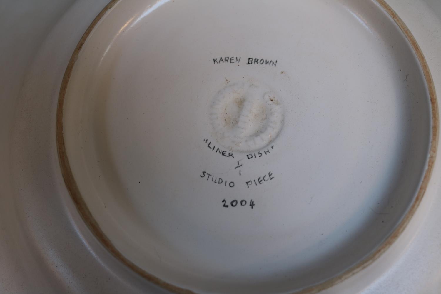 Poole Artist Studio Pottery 'Liner' dish 1 of 1 by Karen Brown dated 2004 to include Titanic, QE II - Image 7 of 7