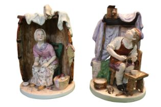 Paul- Louis Cyffle 1724 - 1806 Belgian Pair of Rare Pottery figures entitled The Savetier &