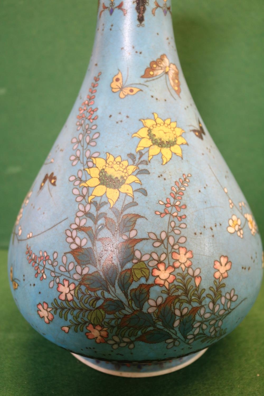 Japanese Meiji period vase decorated with Flora and fauna with Fancy Archaic design border. Six - Image 5 of 6