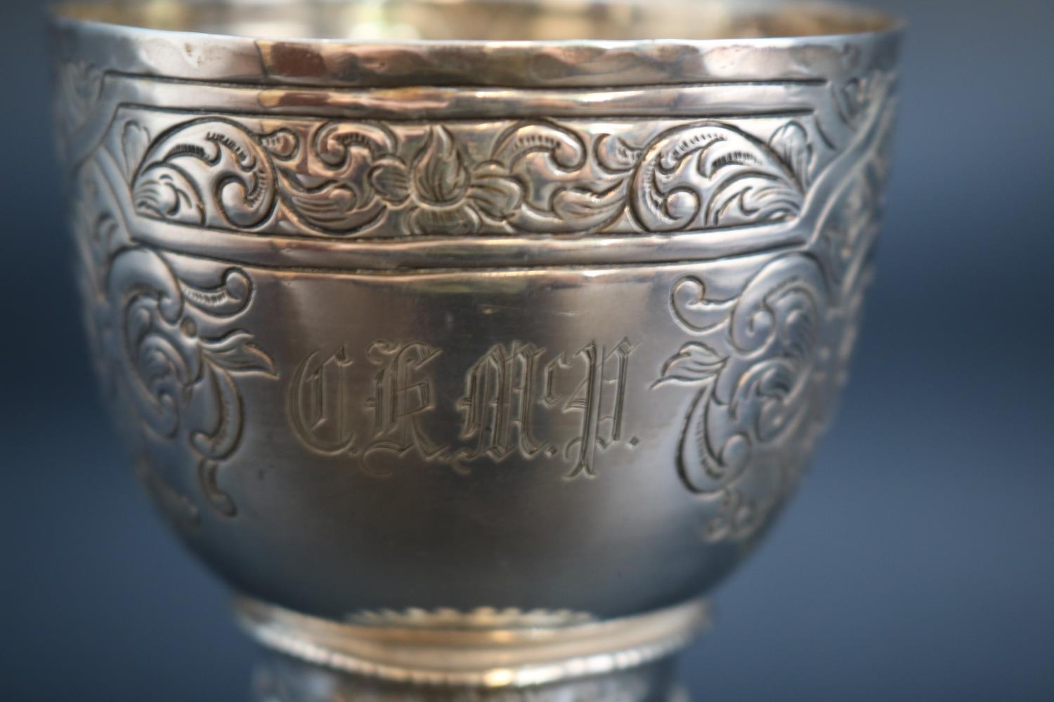 German Hanau Silver Goblet with chaised foliate decoration by Berthold Muller & Son of Chester 1900. - Image 4 of 5