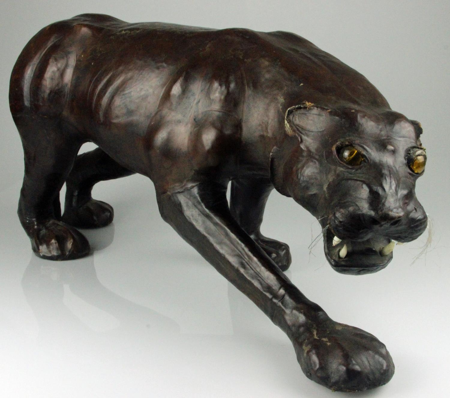 Large Leather Covered Panther with Glass Eyes in the Manner of Omersa for Liberty & Co. Measures