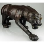 Large Leather Covered Panther with Glass Eyes in the Manner of Omersa for Liberty & Co. Measures