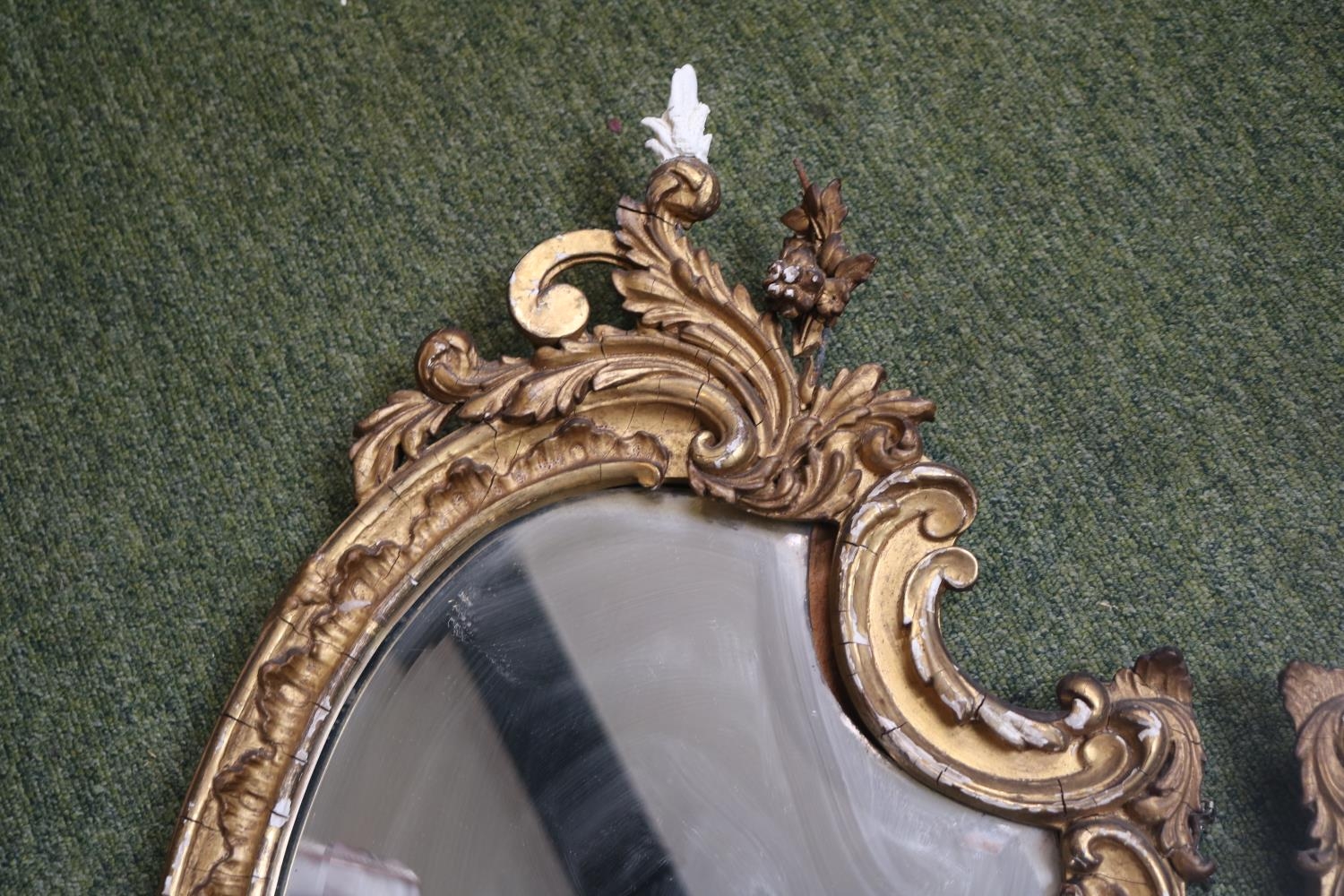 Pair of Gilt Gesso George III Wall mirrors with candle holders, shaped bevelled mirror and foliate - Image 4 of 5