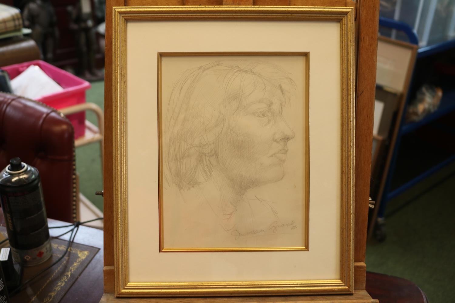 Duncan Grant (Scottish, 1885-1978). Pencil sketch portrait of an unknown lady sitter signed and - Image 2 of 3