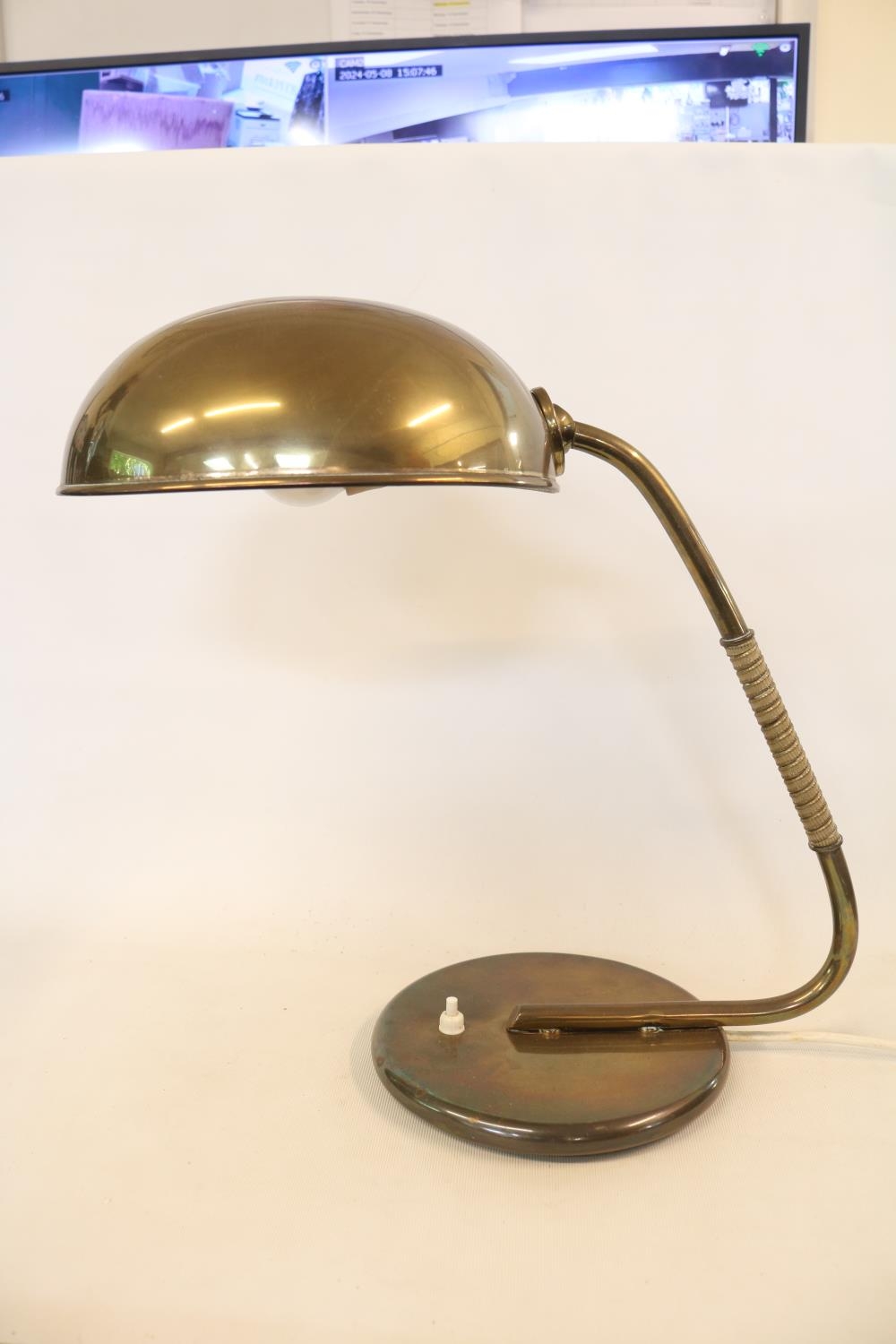 Danish influenced brass 1940s modernist Bauhaus influenced table lamp with braided hand grip, - Image 2 of 3