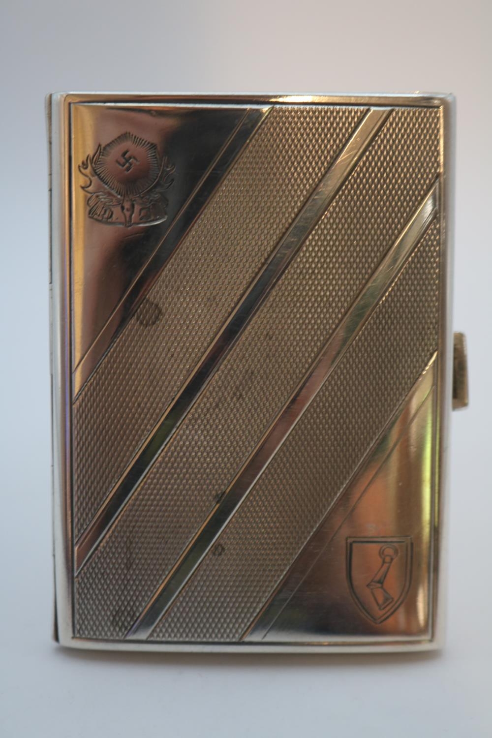 WWII German Third Reich Hermann Wilhelm Goring Silver cigarette case engraved with Goring's crest. - Image 4 of 4