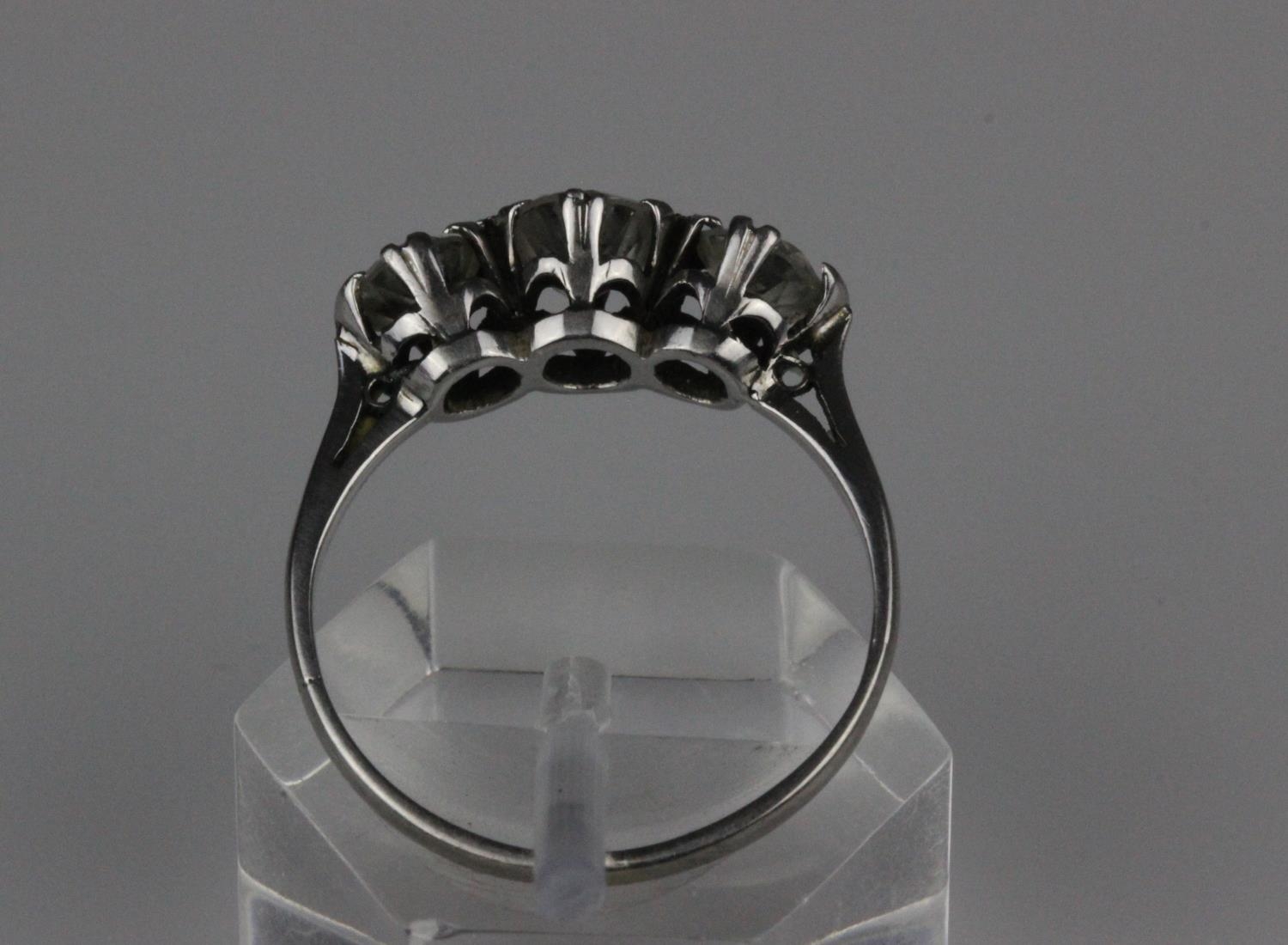 9ct White Gold Three Diamonds 1.6ct Ring. A 9ct white gold (tested - hallmarks rubbed) ring set with - Image 4 of 4