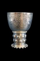 German Hanau Silver Goblet with chaised foliate decoration by Berthold Muller & Son of Chester 1900.