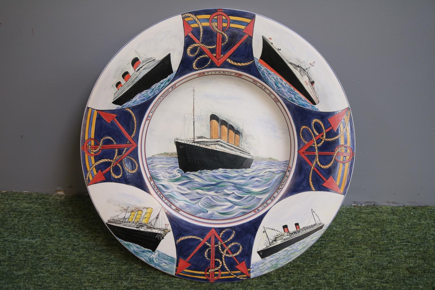 Poole Artist Studio Pottery 'Liner' dish 1 of 1 by Karen Brown dated 2004 to include Titanic, QE II - Image 2 of 7