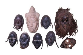 Collection of Ethnographic African Masks to include Puna, Dan Masks with Fish Bone teeth Ivory coast