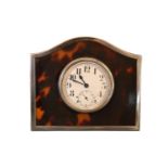 Adie Brothers Ltd , George V solid silver & tortoise shell desk clock with 8 day Swiss movement &