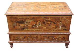 Anglo Indian Rosewood bone inlaid Mule chest supported on cabriole legs decorated with figural and