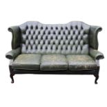 Green Leather Button back Chesterfield on cabriole legs 187cm in Length