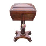 William IV Mahogany Rosewood Veneered Teapoy with fitted interior sup-ported on trefoil base. 43cm