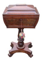 William IV Mahogany Rosewood Veneered Teapoy with fitted interior sup-ported on trefoil base. 43cm