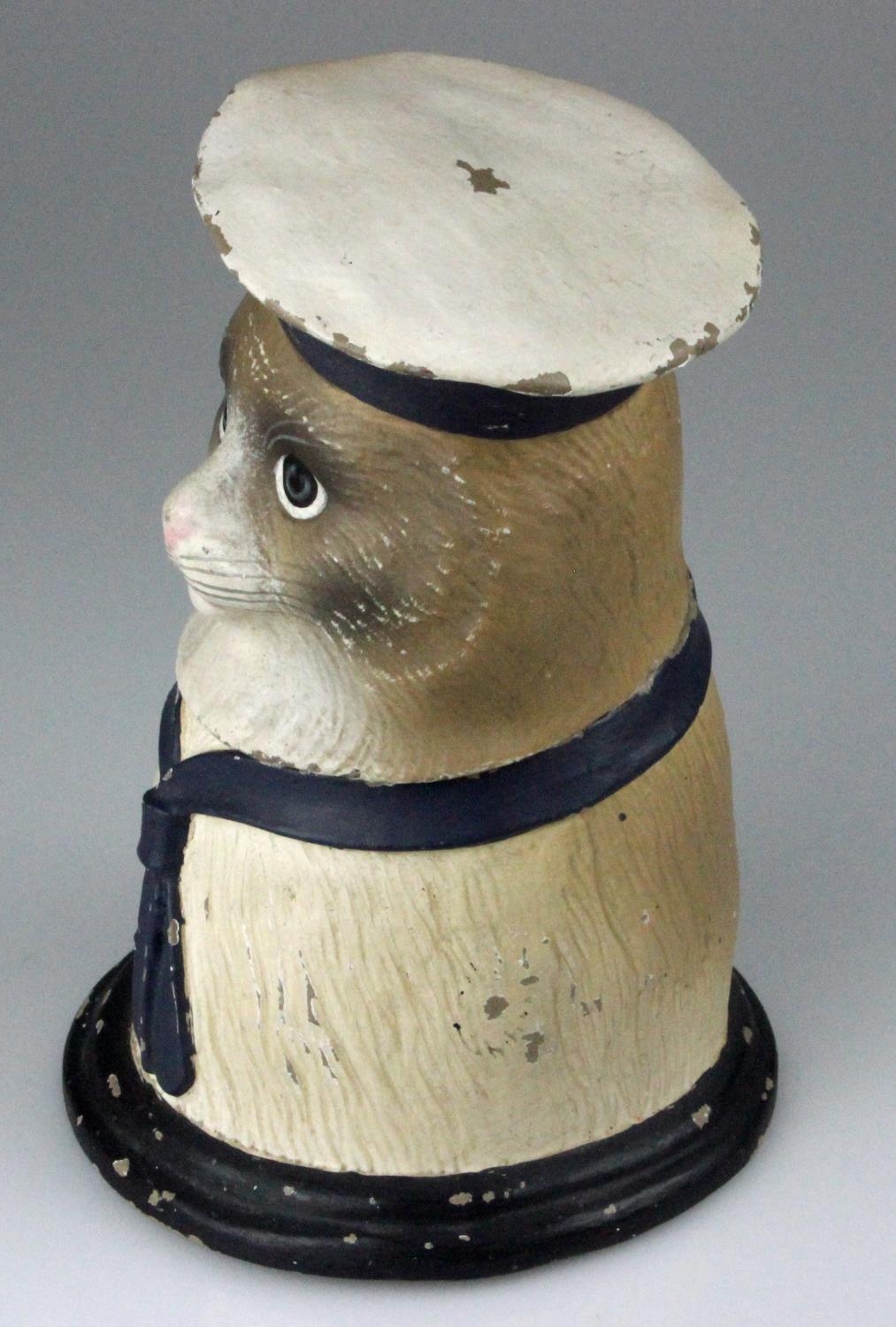 RARE Victorian Hand Painted Syroco Jar in form of a Cat in Sailors Outfit. Detailed modeling of - Bild 4 aus 6