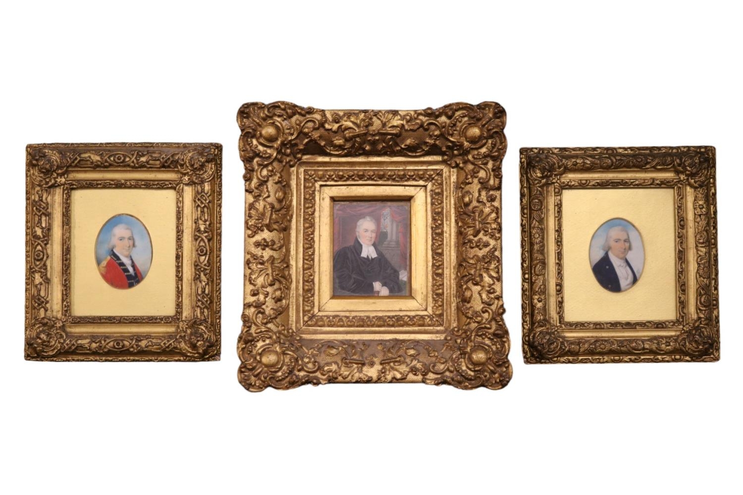 Collection of 2 18thC Miniature Portraits of a Gentleman in Grenadier uniform and a watercolour of a