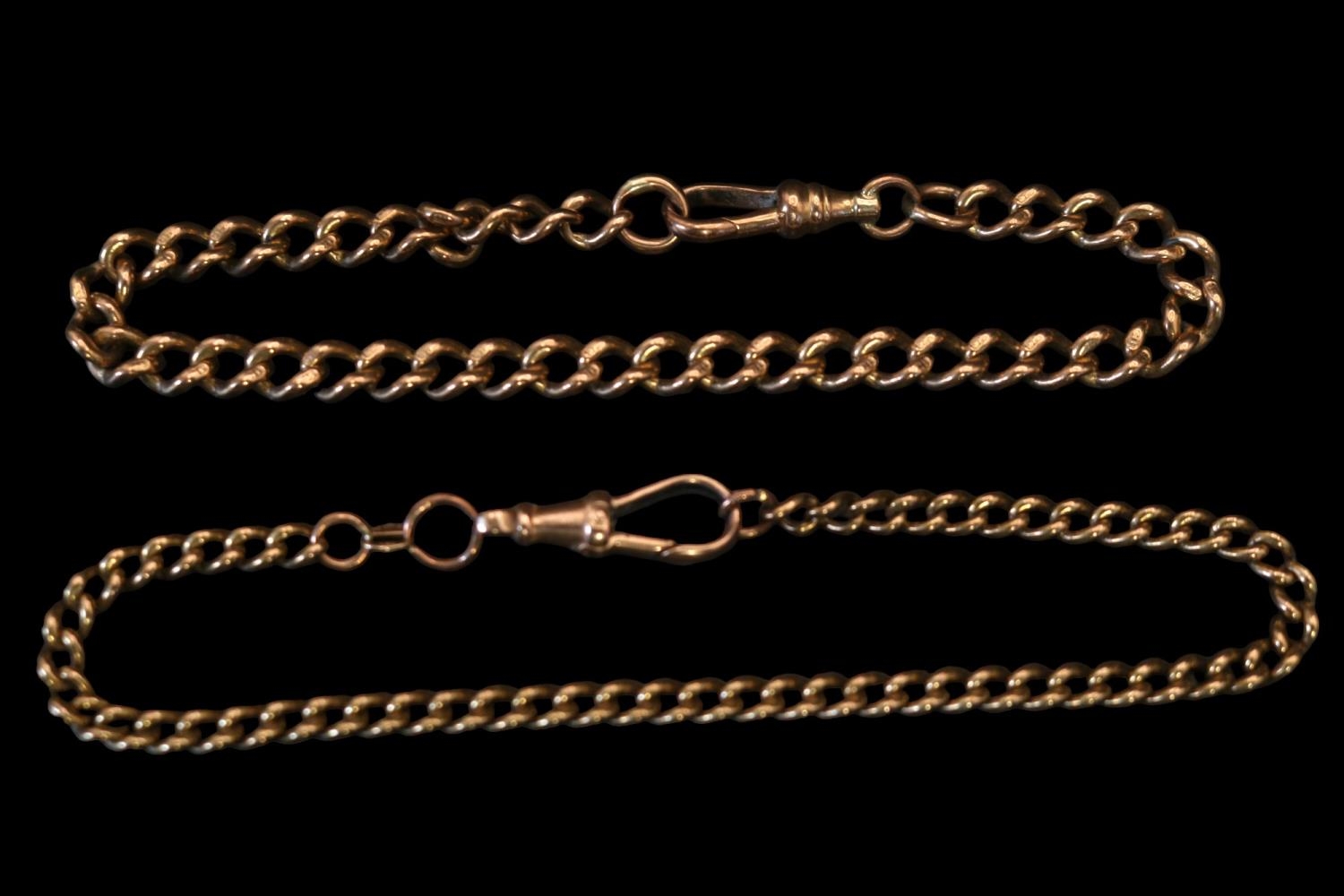 Matched pair of 9ct Gold watch chains with lobster clasps both 20cm in Length. 22.8g total weight