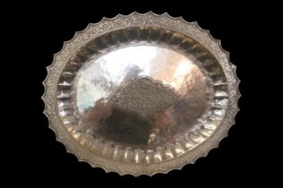 Asian Silver Oval platter decorated with chaised and embossed floral decoration. 760g total