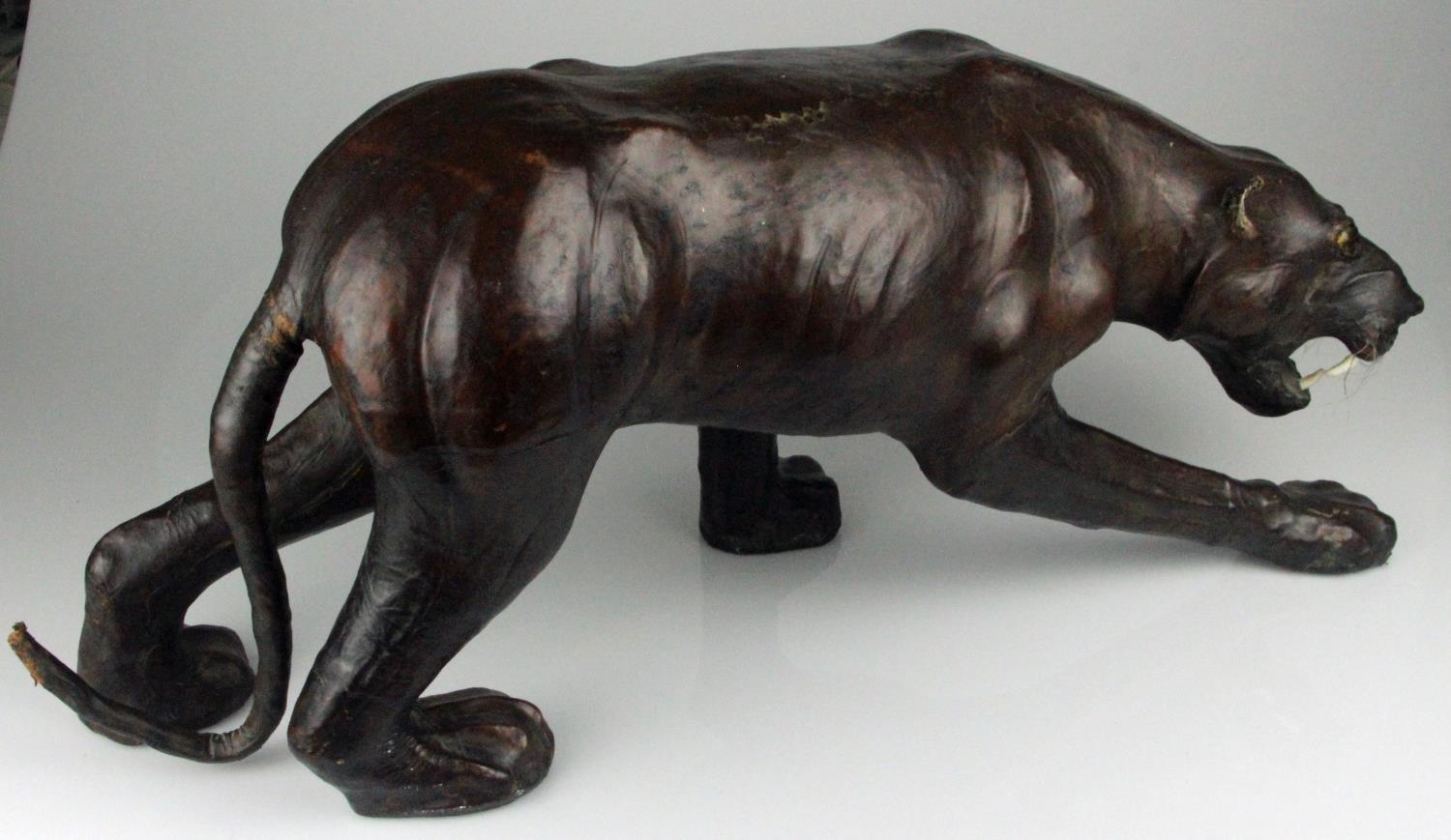 Large Leather Covered Panther with Glass Eyes in the Manner of Omersa for Liberty & Co. Measures - Image 5 of 6