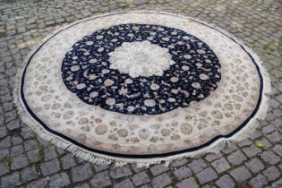 Nain/Tabriz Circular Silk Rug with Blue Ground 256cm in Diameter