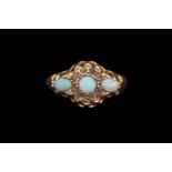 18ct Gold Victorian Opal & Diamond cluster set ring Size N. 3.1g total weight
