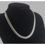 Solid silver herringbone design necklace 8mm wide, weighs 43.4gms with lobster clasp.