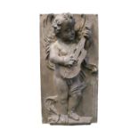 19thC Victorian Bronze plaque depicting Putti (Cherub) playing a Mandolin. 31cm by 59cm