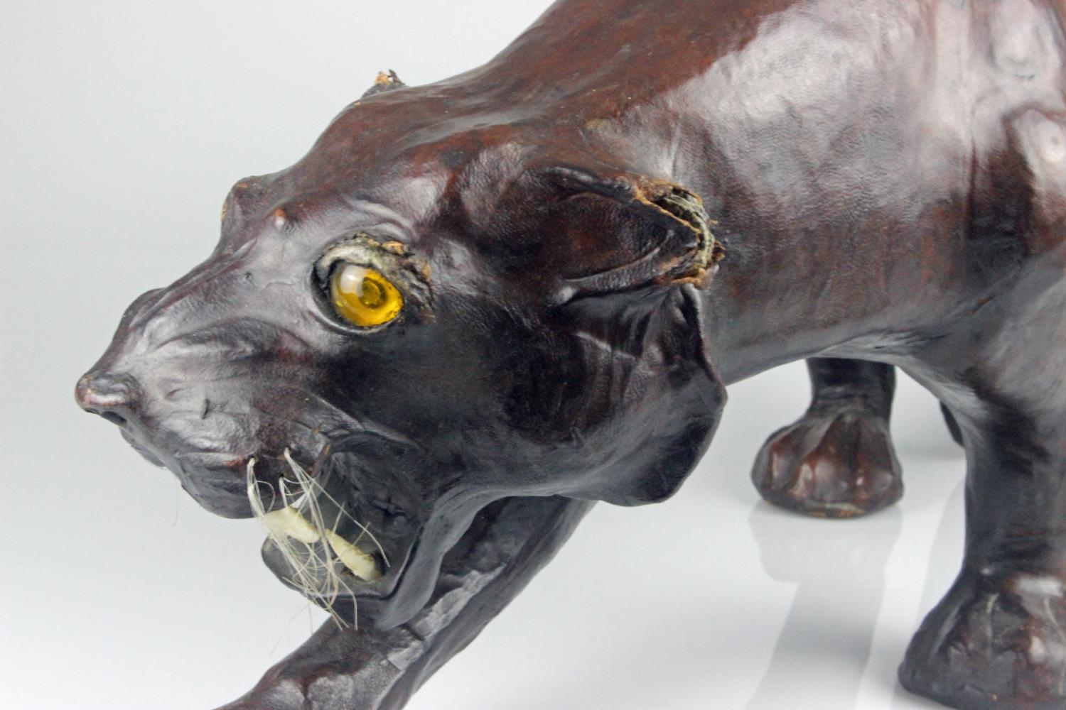 Large Leather Covered Panther with Glass Eyes in the Manner of Omersa for Liberty & Co. Measures - Image 6 of 6