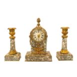 French 8 Day Marble Clock with garnitures and applied brass Gilt Foliage and similar decorated