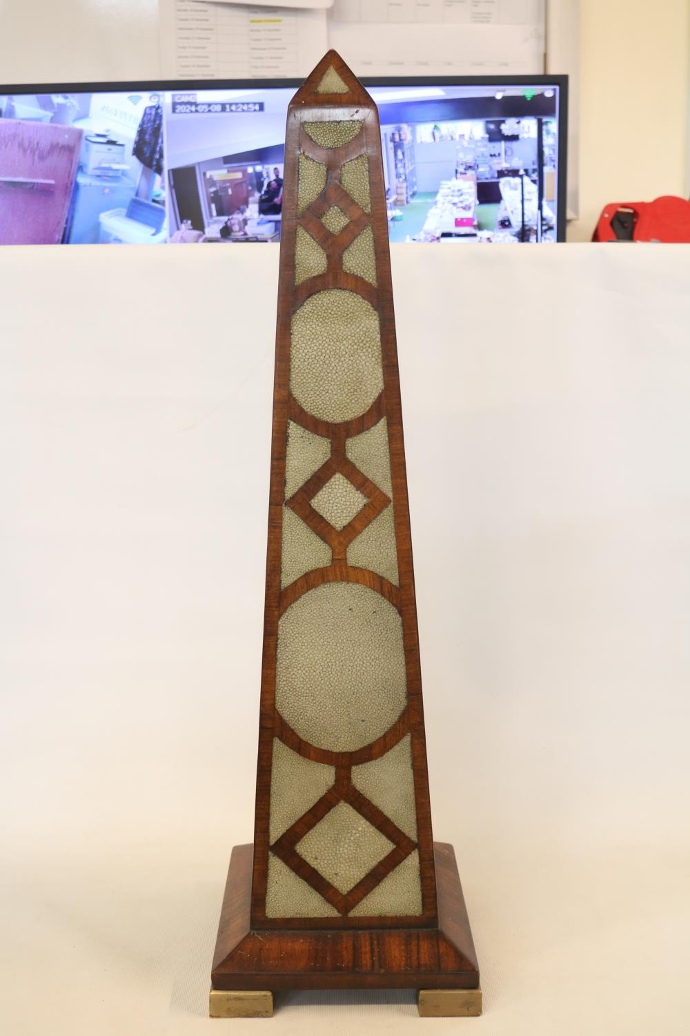 Large 19thC Cuban Mahogany and Shagreen inlaid Grand Tour Obelisk with flared base supported on - Image 2 of 5