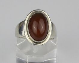 Georg Jenson Silver Cornelian Stone Set Ring. Georg Jenson solid silver cornelian stone set ring.