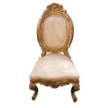 Early 19thC Italian Gilded Gesso Chair with upholstered back and seat with spoon back. Ippolito