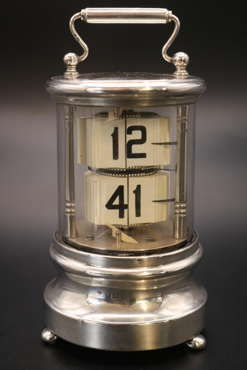 Antique Junghans Plato Silver flip clock of cylindrical form Birmingham 1905 by Charles S Green & Co - Bild 2 aus 5