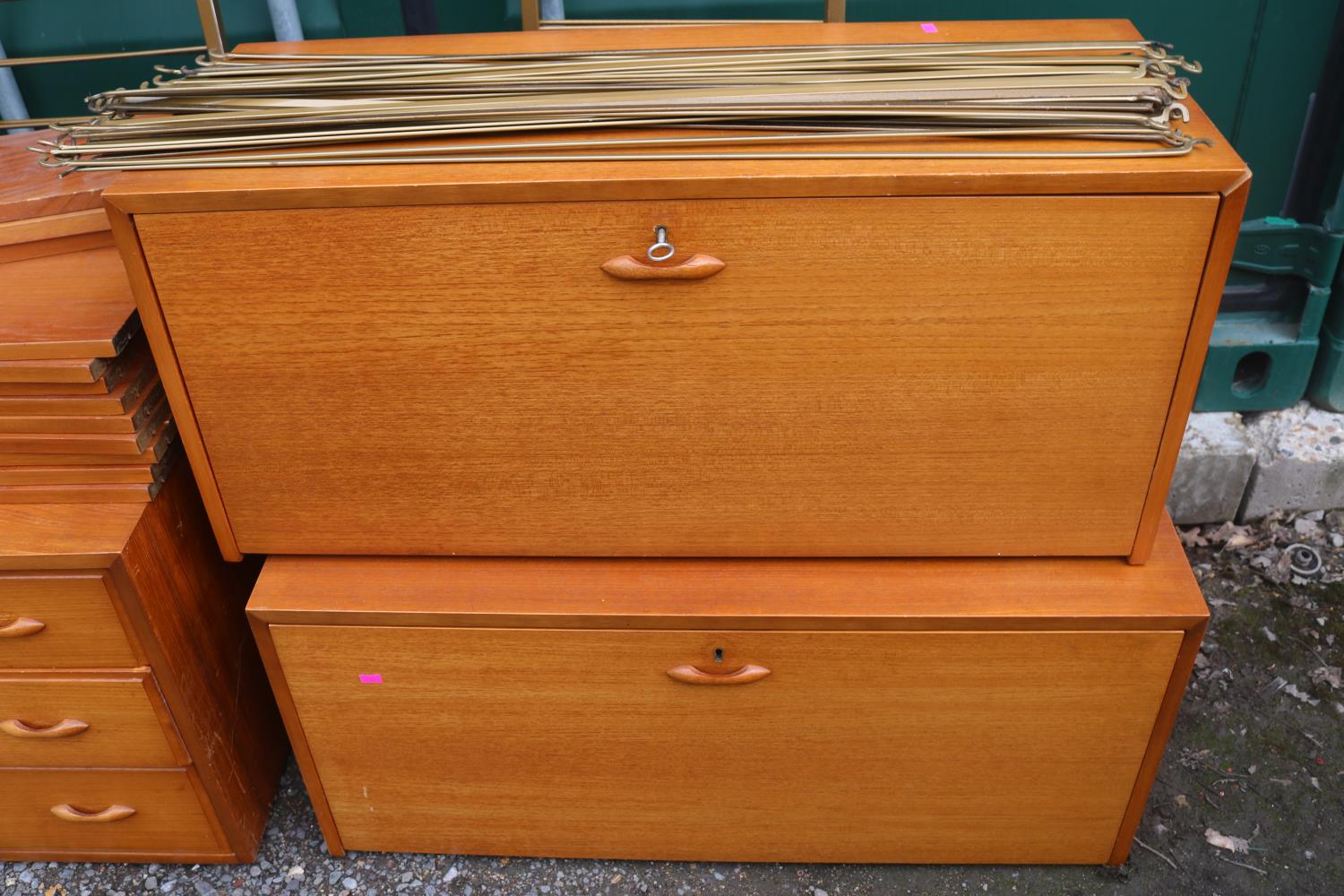 Ladderax Teak Hanging Wall system comprising of 3 Drawer chest, 2 Cabinets, 9 Large Shelves, 3 Small - Image 4 of 5