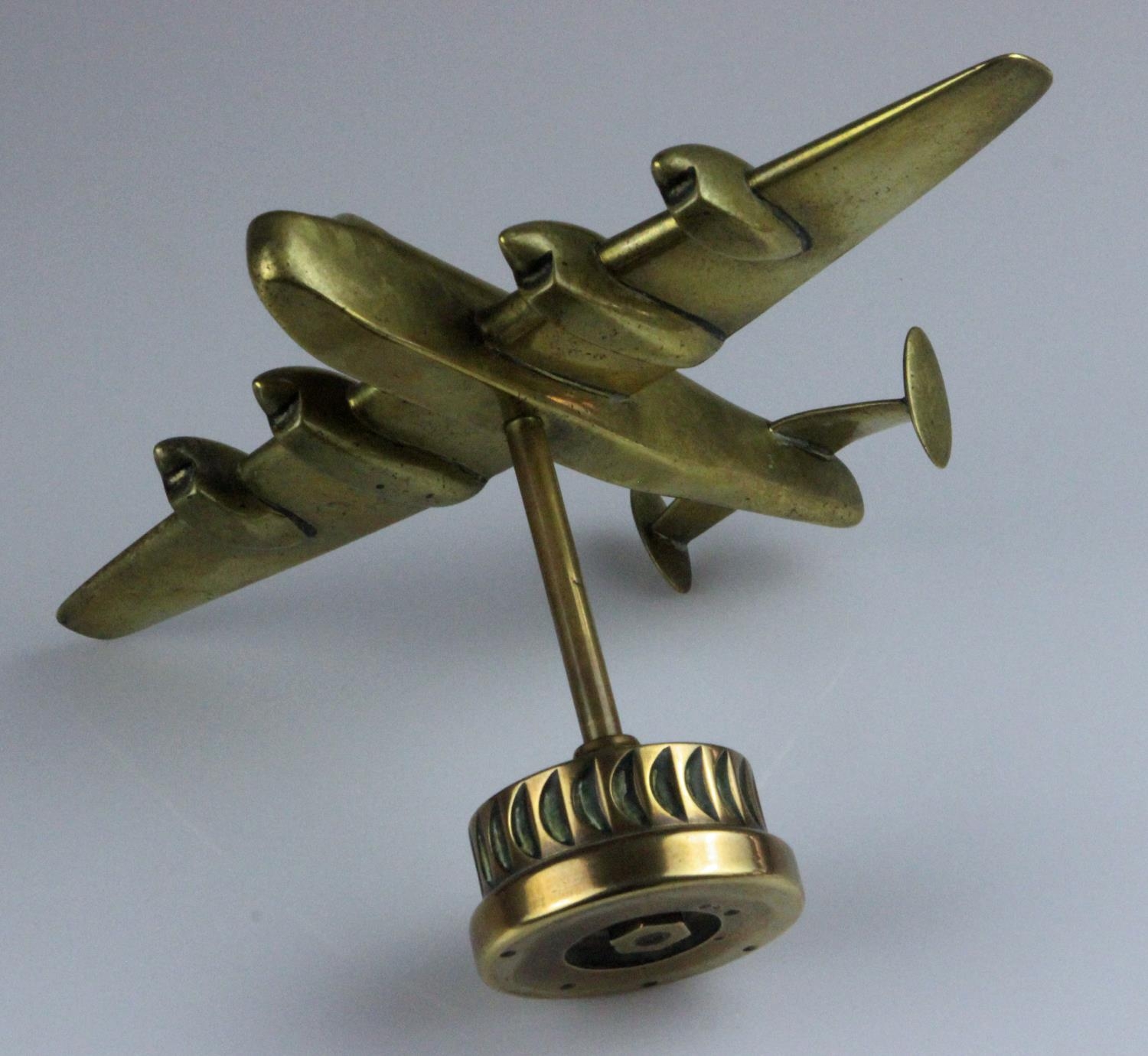 RAF Lancaster Bomber WWII Brass Trench Art Mounted on Original Lancaster Part. A Second World War - Image 3 of 5