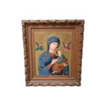 Orthodox Icon of St Virgin Mary Moother of the Passion of Perpetual Help in Giltwood foliate