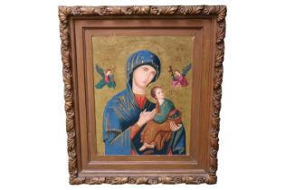 Orthodox Icon of St Virgin Mary Moother of the Passion of Perpetual Help in Giltwood foliate