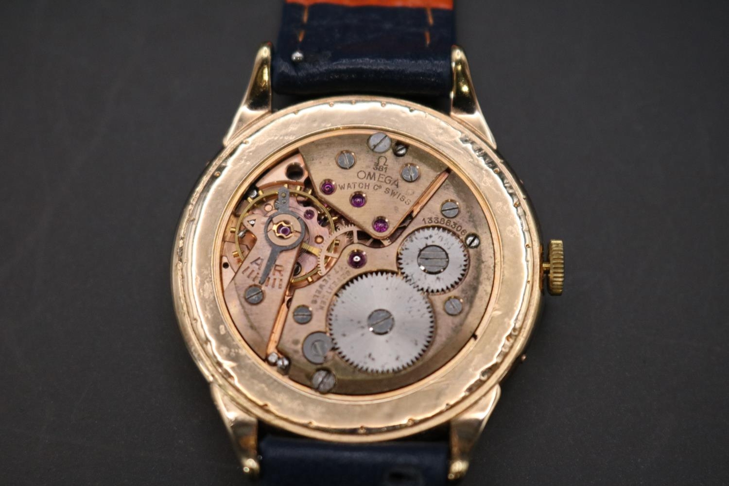 Omega Moon phase day date 17 jewel manual wind watch circa 1952. (MOVEMENT SIZED) - Image 3 of 4