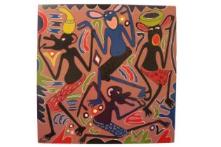 George Lilanga (Tanzanian, 1934-2005). Contemporary African acrylic on board entitled 'Nenda Na' &