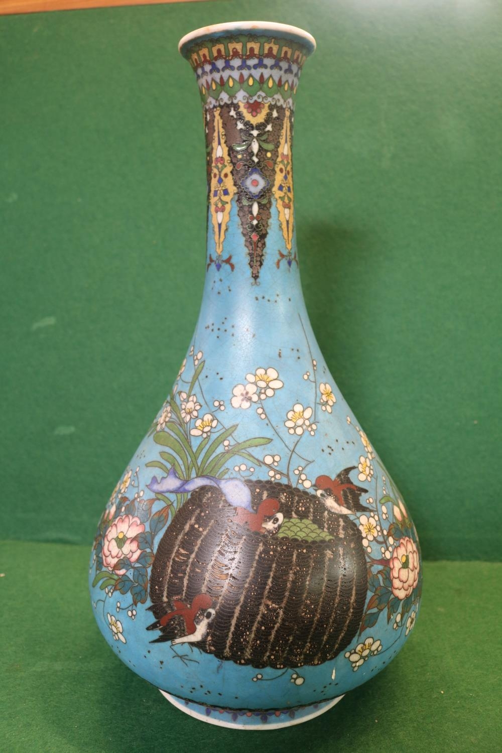 Japanese Meiji period vase decorated with Flora and fauna with Fancy Archaic design border. Six - Image 2 of 6