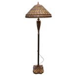 Art Nouveau Style Leaded standard lamp with urn type stem over chequered base. 150cm in Height